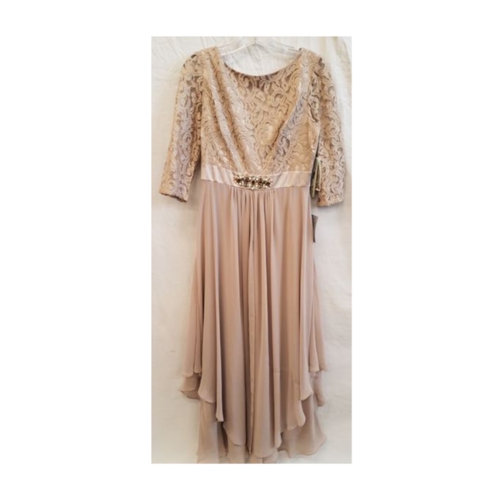 NWT Women's Eliza J Tan Lace Chiffon Gown Sz: 6